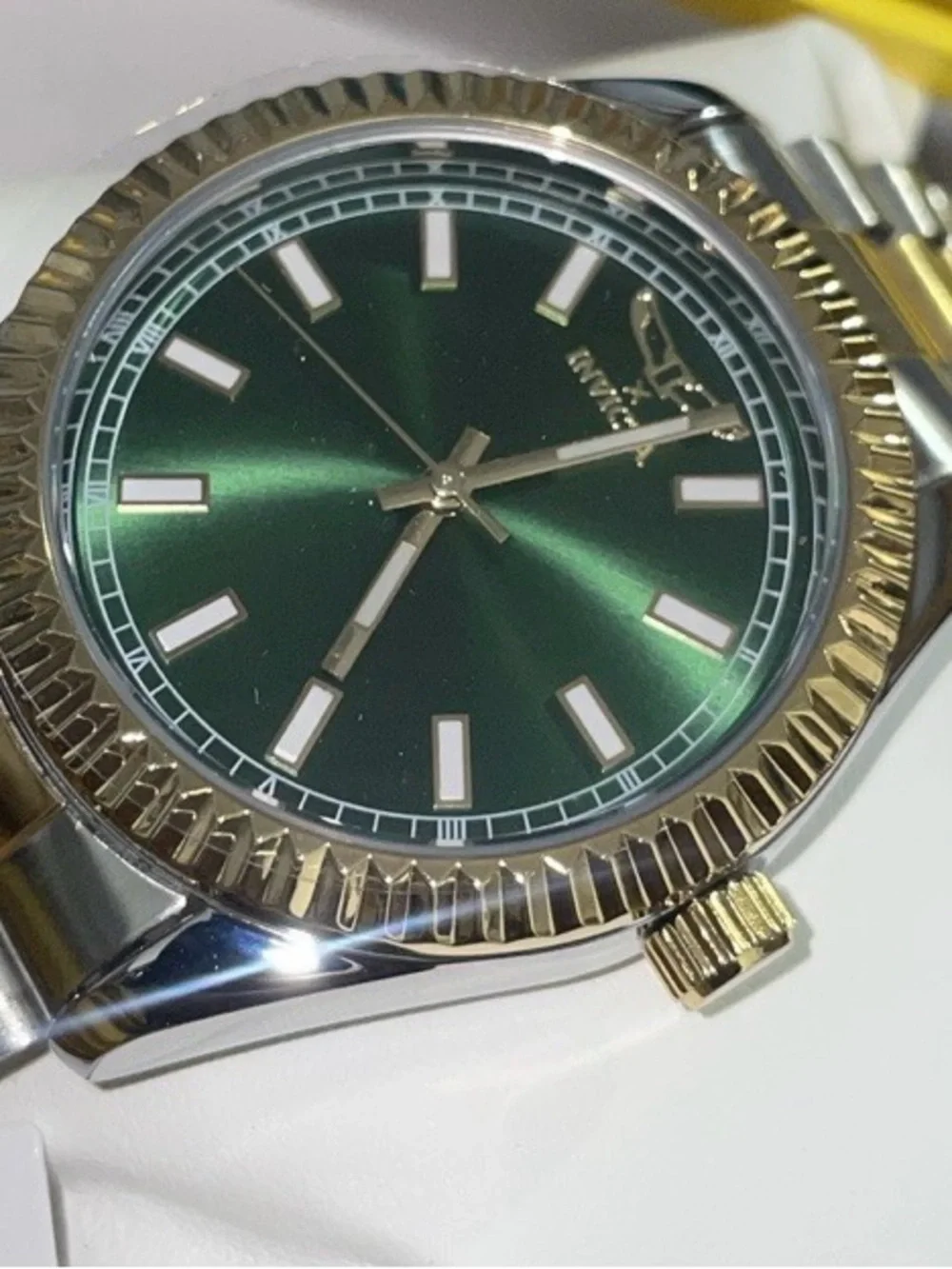 Invicta Two-Tone Gold & Silver Watch with Green Sunburst Dial 69012